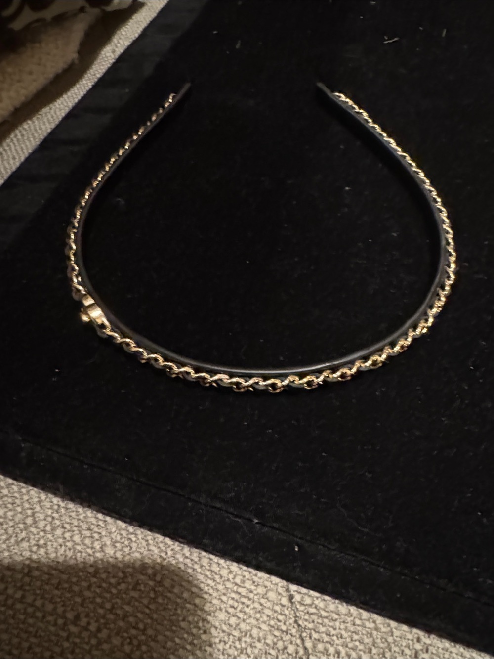 Elegant Black & Gold Chain Leather CC Headband - Picture 6 of 7